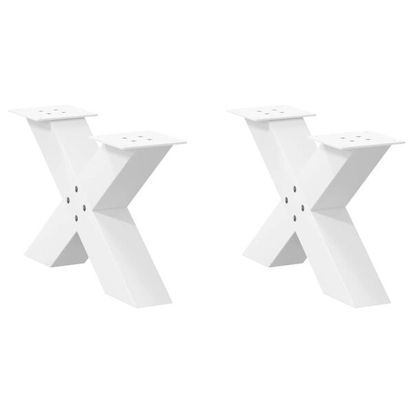 vidaXL P&eacute;s para mesa de centro em formato de X, 2 pe&ccedil;as, branco, 50x(30-31) cm, a&ccedil;o