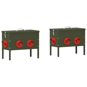 vidaXL Comedouro para galinha 2 Verde Oliva 41,5 x 20,5 x 33 cm 15 kg