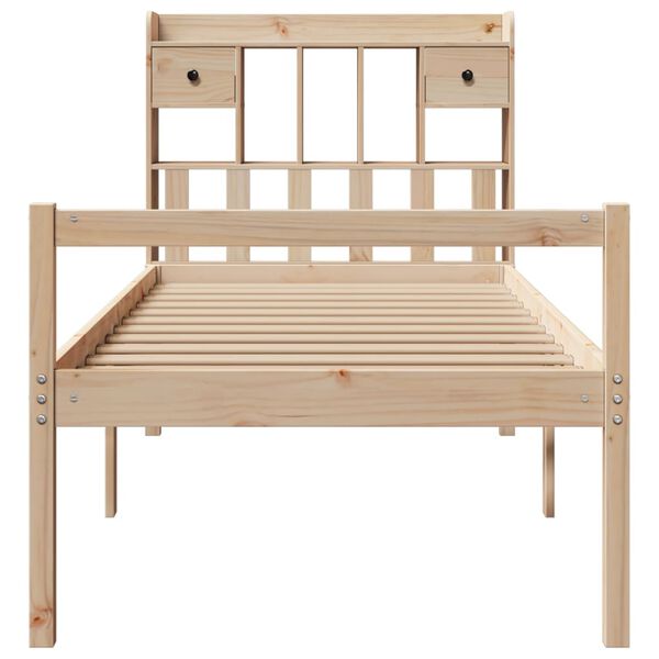 vidaXL Cama com estante sem colch&atilde;o 75x190 cm pinho maci&ccedil;o