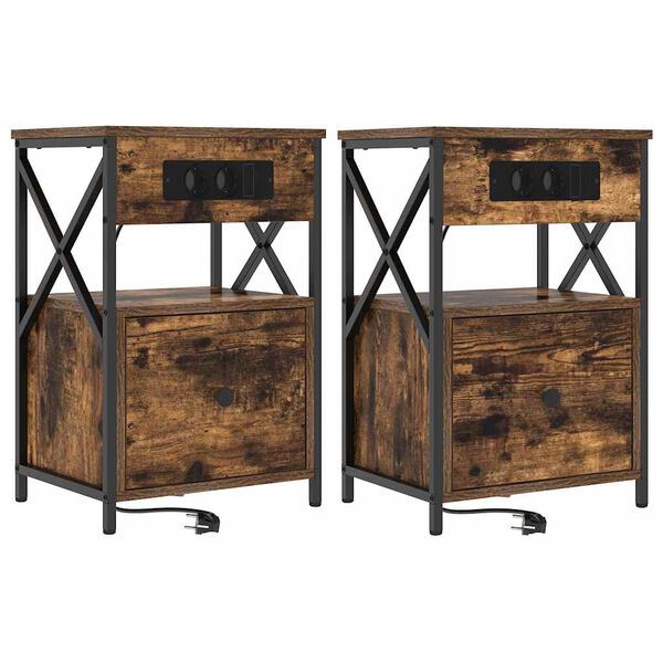 vidaXL Arm&aacute;rio de Cabeceira 2 pcs Carvalho Defumado 40 x 31 x 60 cm