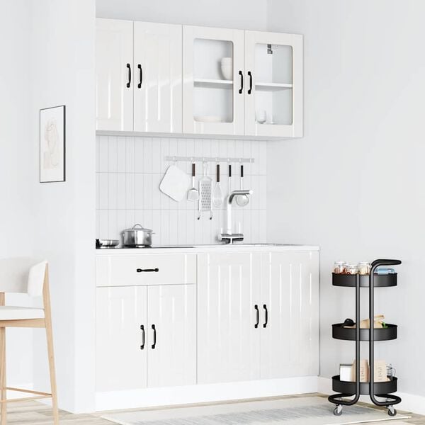 vidaXL 4 pe&ccedil;as arm&aacute;rio de cozinha conjunto Lucca branco brilhante