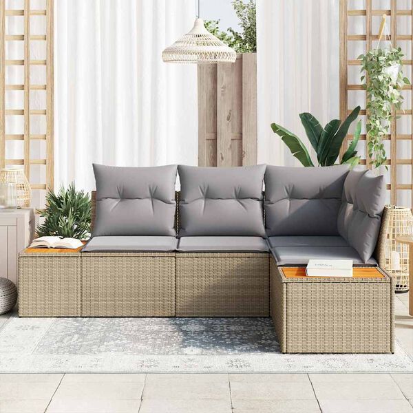 vidaXL Conjunto de Sof&aacute; de Jardim 4 pcs Bege e Cinza Claro Polirattan