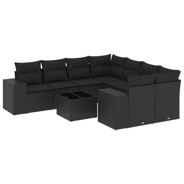 vidaXL 9 pcs conjunto de sofás p/ jardim c/ almofadões vime PE preto