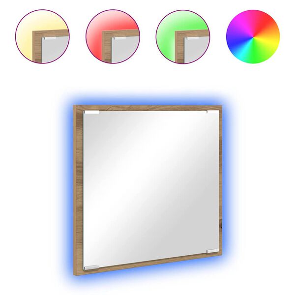 vidaXL Espelho de banheiro LED Carvalho Artesanal 40 x 37 x 8.5 cm
