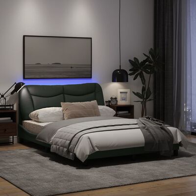 vidaXL Estrutura de cama c/ luzes LED 140x190cm tecido cinzento-escuro