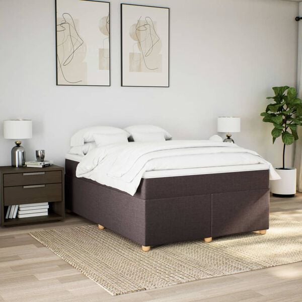 vidaXL Cama com molas/colch&atilde;o 140x190 cm tecido castanho-escuro