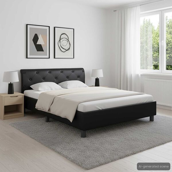 vidaXL Estrutura de cama 140x200 cm couro artificial preto