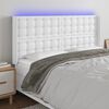 vidaXL Cabeceira cama c/ LED couro artificial 203x16x118/128 cm branco