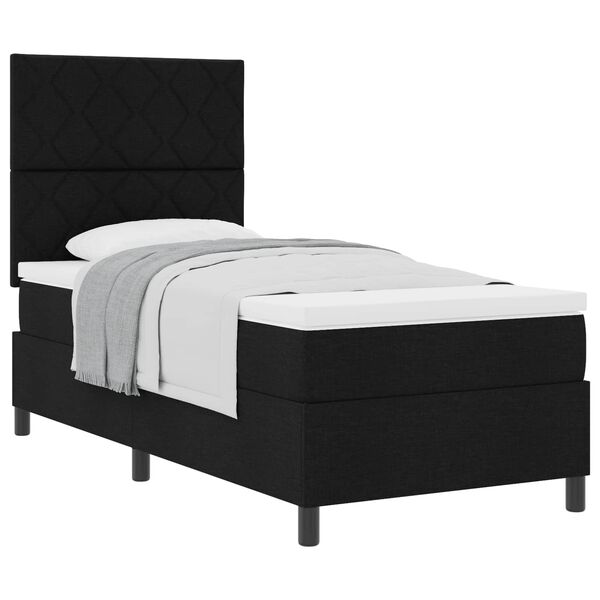 vidaXL Cama Box com colch&atilde;o com cabeceira Preto 100 x 200 cm tecido