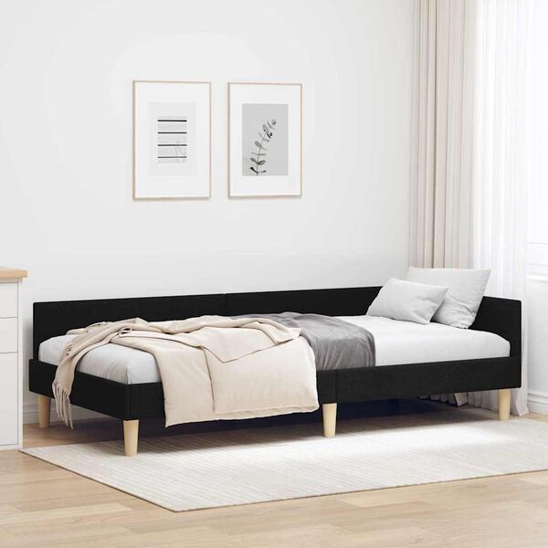 vidaXL Estrutura de Cama de Canto Preto 90 x 200 cm tecido