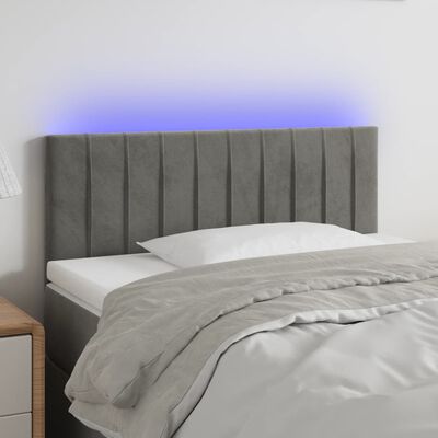 vidaXL Cabeceira de cama c/ luzes LED veludo 80x5x78/88 cm cinza-claro