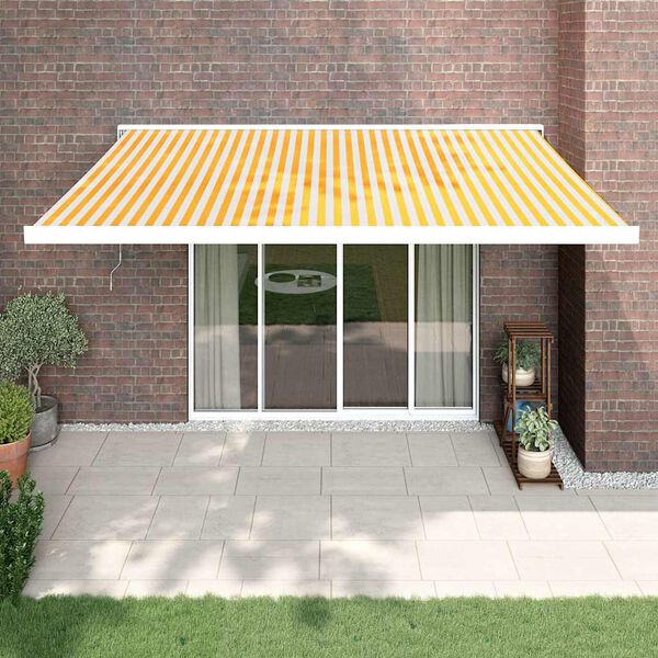 vidaXL Toldo retr&aacute;til 4,5x3 m tecido e alum&iacute;nio amarelo e branco