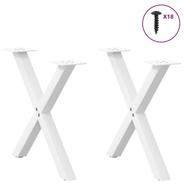 vidaXL P&eacute;s para mesa de centro em formato de X, 2 pe&ccedil;as, branco, 60x (42-43) cm, a&ccedil;o