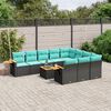 vidaXL 11 pcs conjunto sofás de jardim c/ almofadões vime PE preto