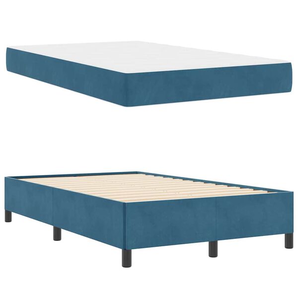 vidaXL Estrutura da Cama com colch&atilde;o Azul Escuro 120 x 190 cm tecido