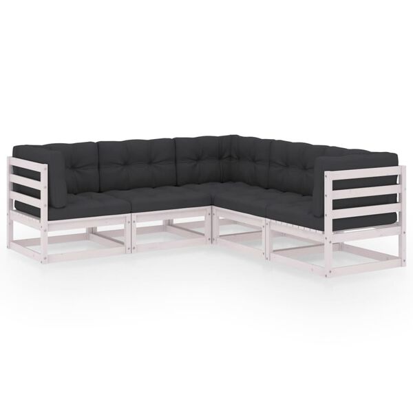 vidaXL 5 pcs conjunto lounge de jardim c/ almofad&otilde;es pinho maci&ccedil;o