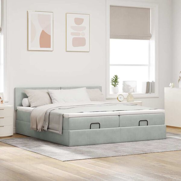 vidaXL Estrutura cama otomana colchões 160x200cm veludo cinzento claro