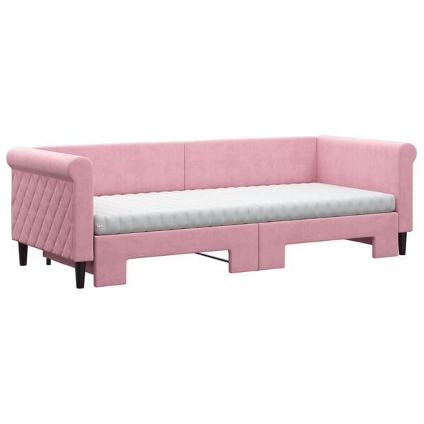 vidaXL Sofá-cama com gavetão e colchões 80x200 cm veludo rosa