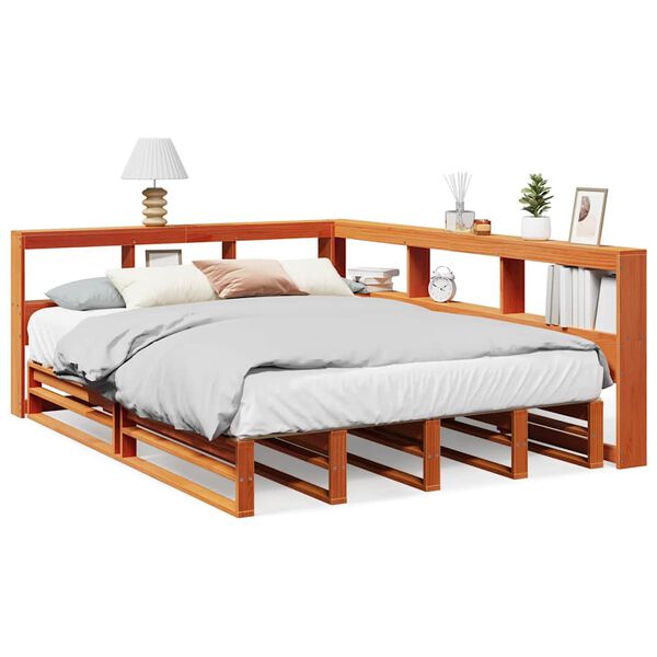 vidaXL Cama com estante sem colch&atilde;o 135x190 cm pinho maci&ccedil;o