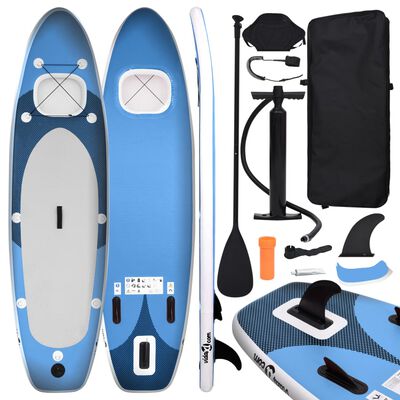 vidaXL Conjunto prancha de paddle SUP insuflável 360x81x10 cm azul mar
