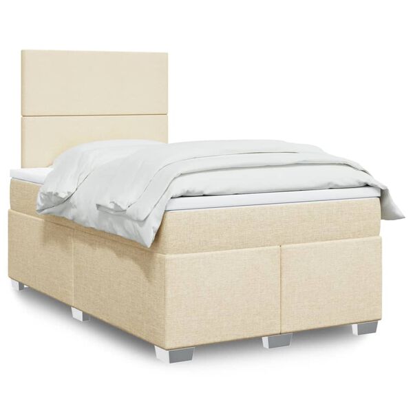 vidaXL Cama com molas/colch&atilde;o 120x200 cm tecido cor creme