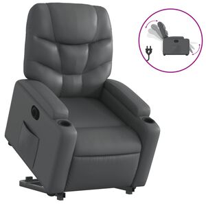 vidaXL Poltrona reclin&aacute;vel elevat&oacute;ria el&eacute;trica couro artif. cinzento