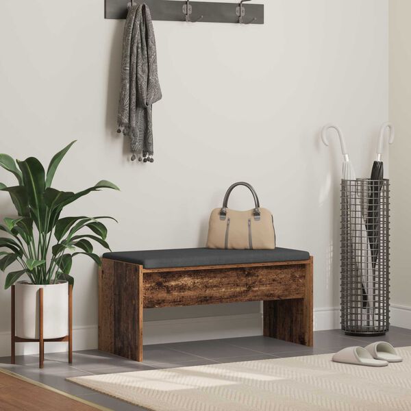 vidaXL Banco de Hall com almofada Madeira antiga 83 x 38 x 40 cm