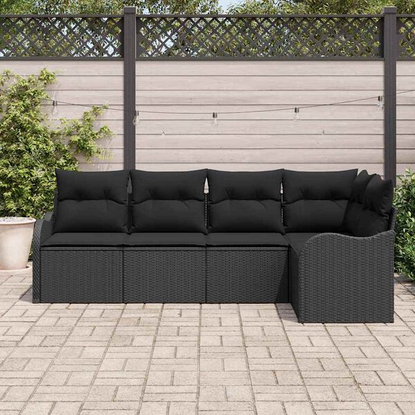 vidaXL Conjunto de Sof&aacute; de Jardim 5 pcs Preto vime PE