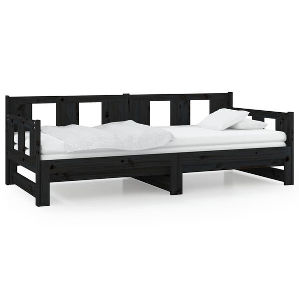 vidaXL Estrutura sofá-cama de puxar 2x(90x190) cm pinho maciço preto