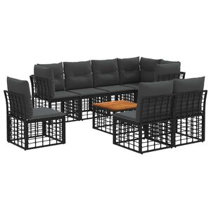 vidaXL Conjunto de Sof&aacute;s para Exterior 9 pcs Preto e Cinza Escuro