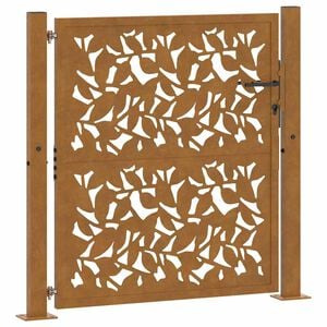 vidaXL Port&atilde;o de jardim 100x100 cm com design de folha de a&ccedil;o resistente &agrave;s intemp&eacute;ries