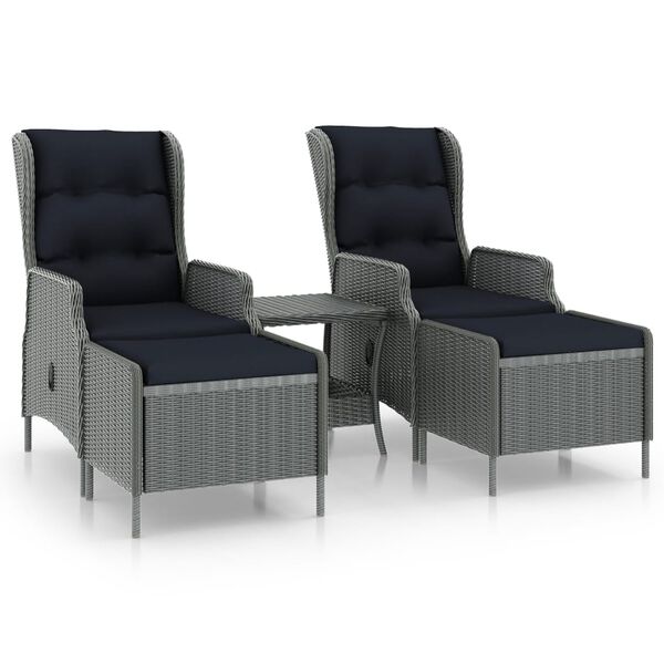 vidaXL 3 pcs conj. lounge jardim c/ almofad&otilde;es vime PE cinzento-claro