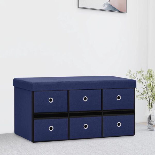 vidaXL Banco de arrumação dobrável 76x38x38 cm linho falso azul