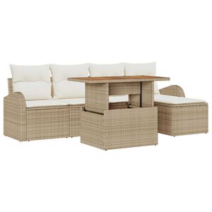 vidaXL Conjunto de Sof&aacute; de Jardim 6 pcs Bege Rattan Sint&eacute;tico