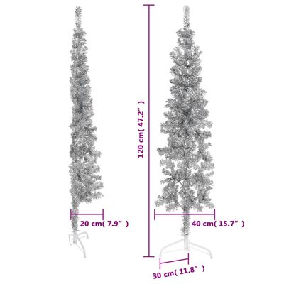 vidaXL Meia árvore de Natal fina com suporte 120 cm prateado