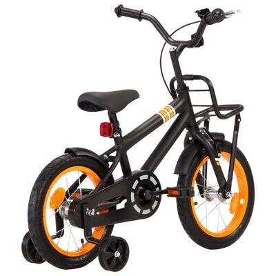 vidaXL Bicicleta criança c/ plataforma frontal roda 14" preto/laranja