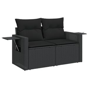 vidaXL Sof&aacute; de jardim com almofad&otilde;es 2 lugares vime PE preto