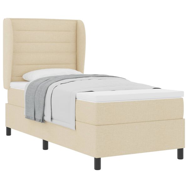 vidaXL Cama Box com colch&atilde;o com cabeceira Creme 90 x 200 cm tecido