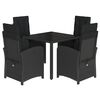 vidaXL 5 pcs conjunto de jantar p/ jardim c/ almofad&otilde;es vime PE preto