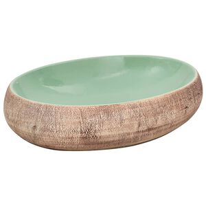 vidaXL Lavat&oacute;rio de bancada oval 59x40x15 cm cer&acirc;mica verde e castanho