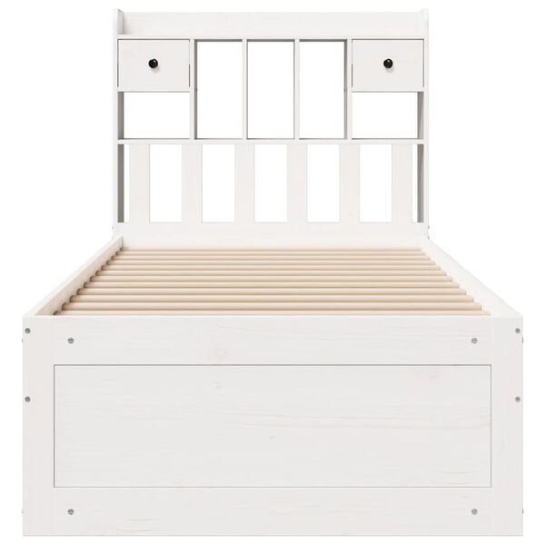 vidaXL Cama com estante sem colch&atilde;o 75x190 cm pinho maci&ccedil;o branco
