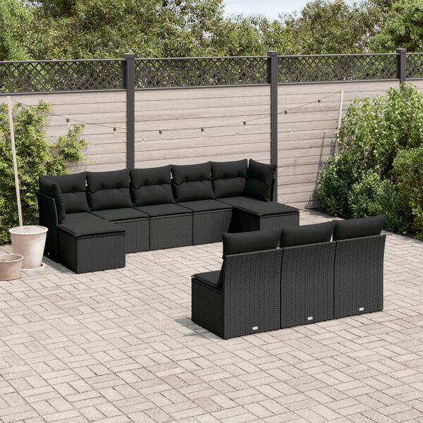 vidaXL 10 pcs conjunto sof&aacute;s de jardim c/ almofad&otilde;es vime PE preto