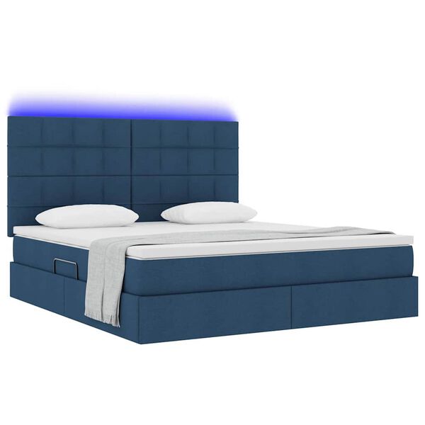 vidaXL Cama com arruma&ccedil;&atilde;o e LED com led Azul 160 x 200 cm Poli&eacute;ster