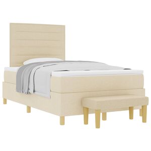vidaXL Cama Box com colch&atilde;o com cabeceira Creme 120 x 200 cm tecido