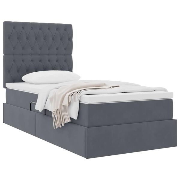 vidaXL Cama com arruma&ccedil;&atilde;o e colch&atilde;o Cinza Escuro 90 x 190 cm Veludo