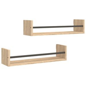 vidaXL Prateleiras de parede c/ barras 2pcs 60x16x14cm carvalho sonoma