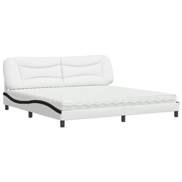 vidaXL Cama com colch&atilde;o Hvar 200x200 cm couro artificial preto e branco