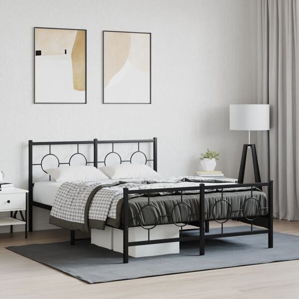 vidaXL Estrutura de cama com cabeceira e p&eacute;s 135x190 cm metal preto