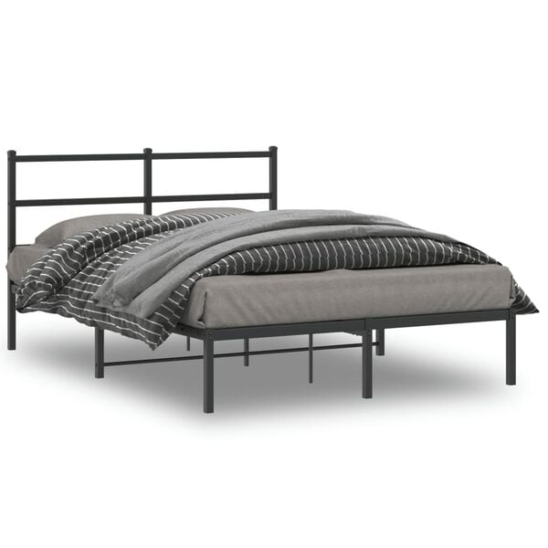 vidaXL Estrutura de cama com cabeceira 135x190 cm metal preto