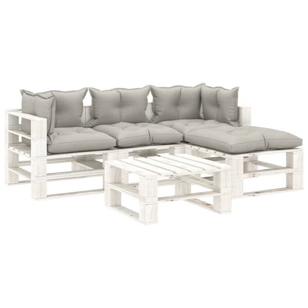 vidaXL 5 pcs conjunto lounge jardim paletes c/ almofad&otilde;es cinza-acast.